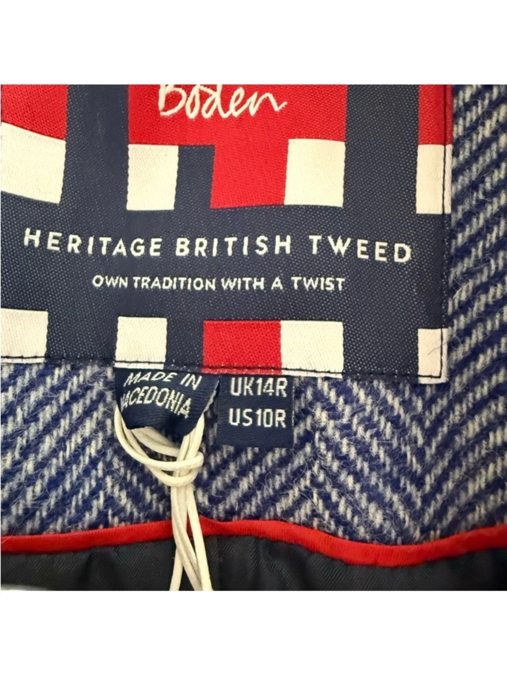 NWT Boden Elizabeth British Tweed Blazer in Blue/Ivory Herringbone, US 10R - Picture 6 of 13